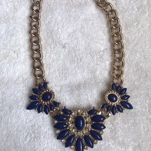 Gold Tone Chunky Collar Necklace Statement Cobalt Blue Rhinestone Runway 19"
